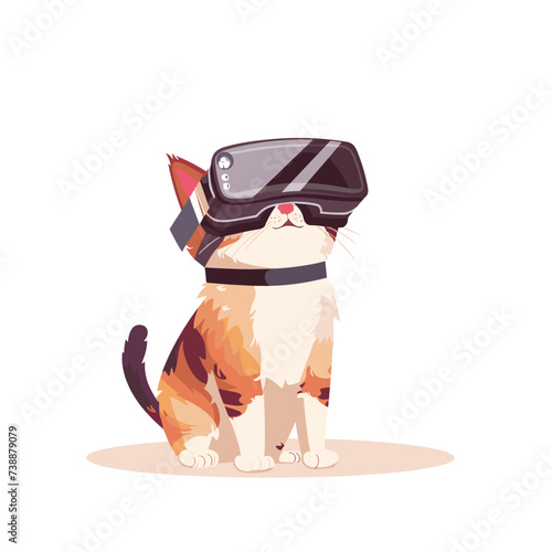cute cat with VR device in a virtual reality space