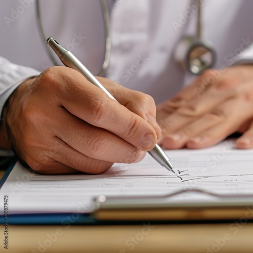 a doctor writing on a clipboard photo
