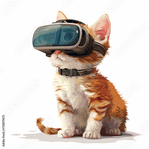 cute cat with VR device in a virtual reality space