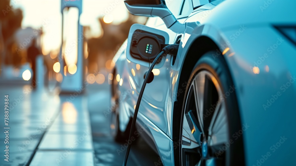 a car charging at a gas station a car charging at a gas station