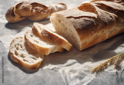 Italian ciabatta bread cut in slices for tasty homemade breakfast