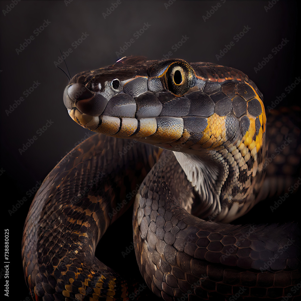 Close-Up Portrait of a Banded Water Snake in a Professional Studio Setting Close-Up Portrait of a Banded Water Snake in a Professional Studio Setting