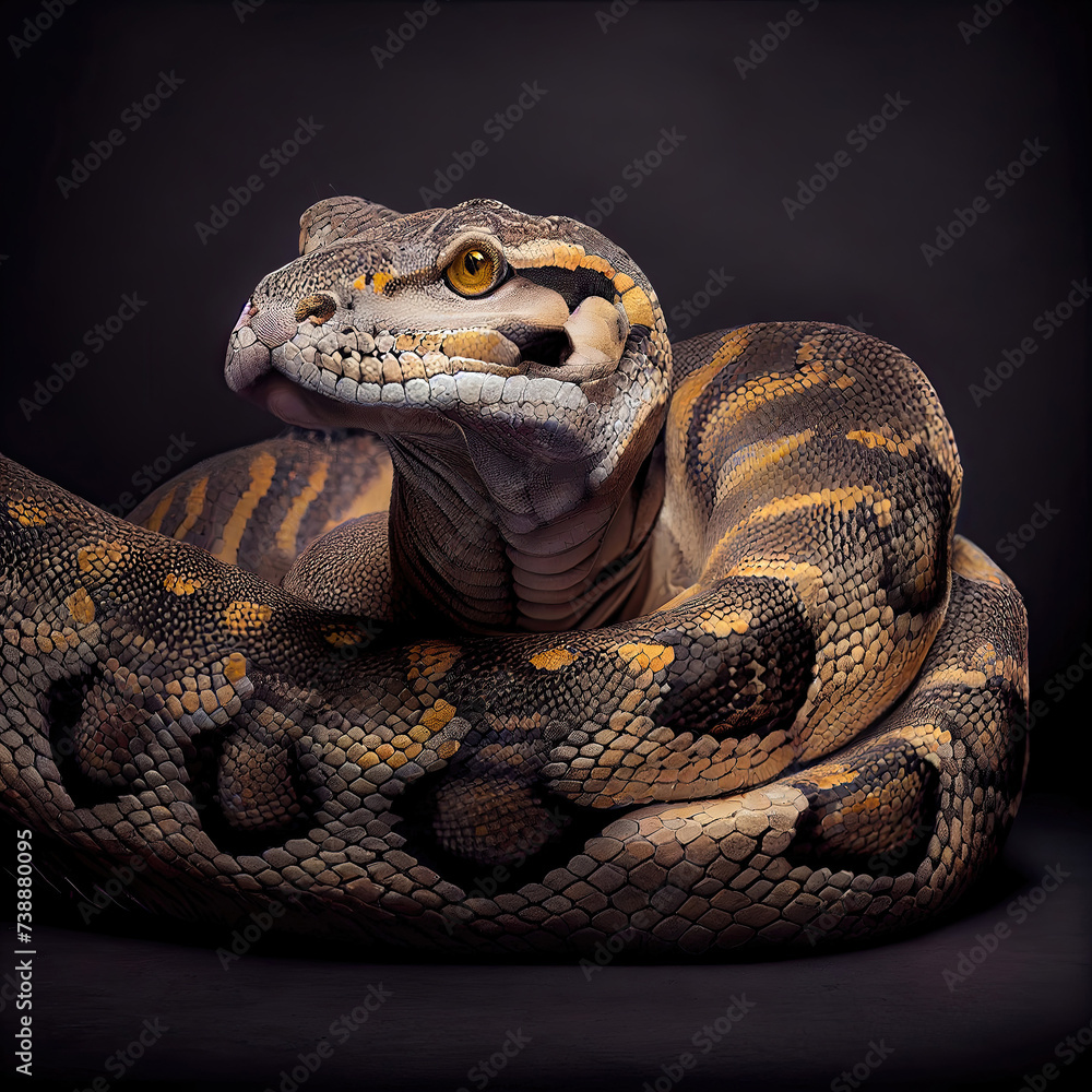 Fototapeta premium Burmese Python Portrait With Artistic Studio Lighting
