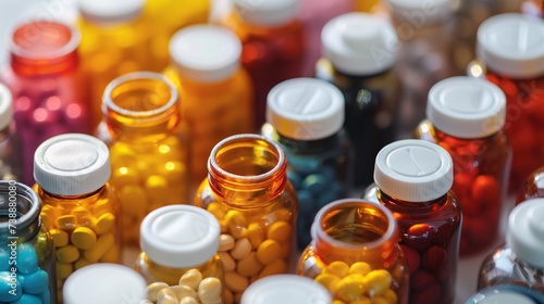 a group of pills in bottles photo