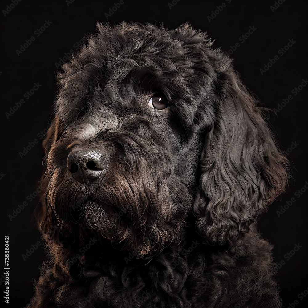 Expressive Newfypoo Dog Portrait in Professional Studio Expressive Newfypoo Dog Portrait in Professional Studio