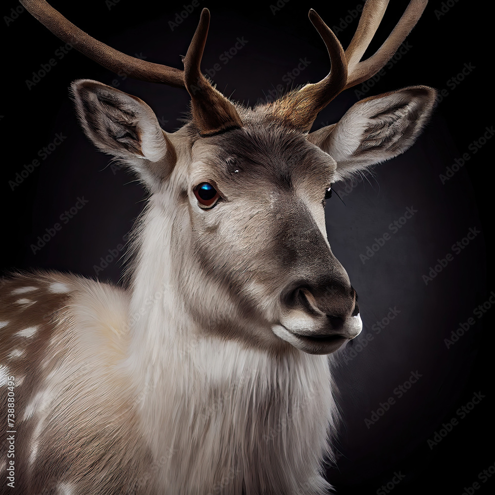 Majestic Reindeer Portrait Against Dark Studio Background