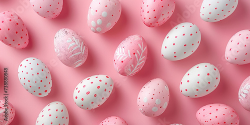sfondo pasquale rosa con uova di pasqua decorate e colorate di bianco e rosa, 