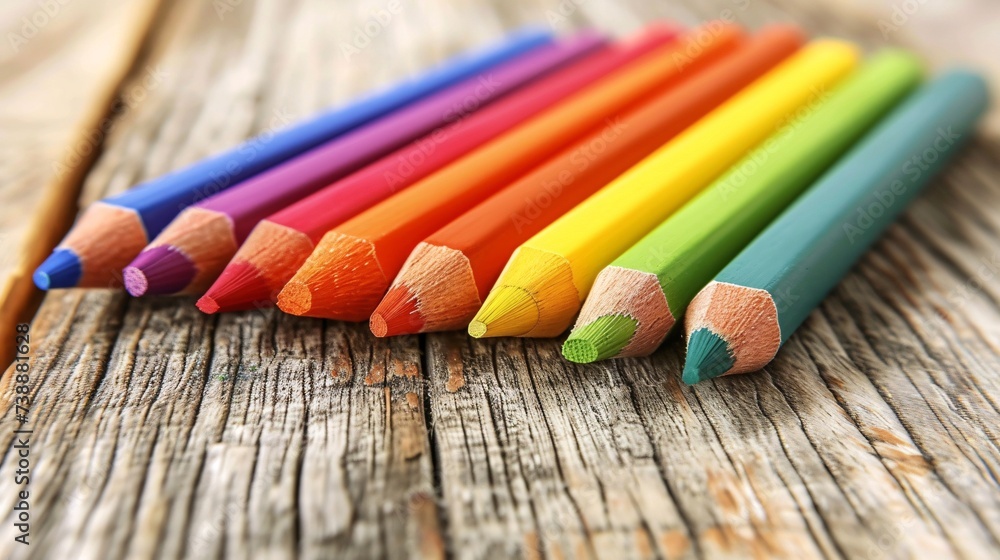 a group of colored pencils on a wood surface a group of colored pencils on a wood surface