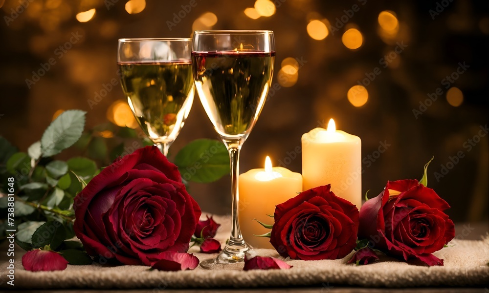 Candles roses wine couple in love, valentine's day special Candles roses wine couple in love, valentine's day special
