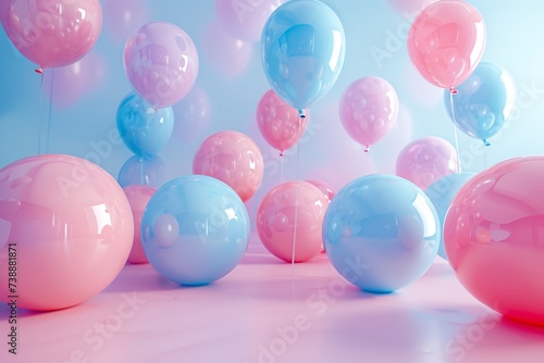 a group of balloons on a pink surface