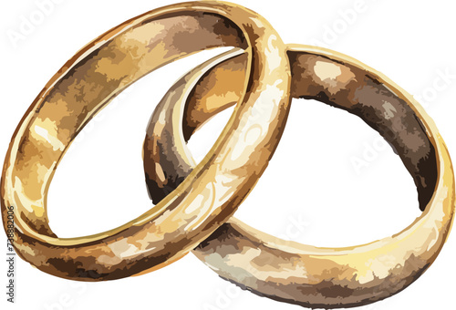 Golden Wedding Rings for Couple Isolated Hand Drawn Watercolor Painting Illustration. AI generated illustration.