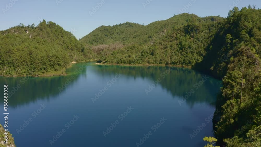Aerial of two boats in deep blue lake Aerial of two boats in deep blue lake