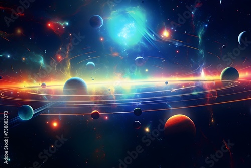 Abstract spacethemed background with stars planets and futuristic elements perfect for cosmic designs. Concept Space Theme, Stars & Planets, Futuristic Elements, Cosmic Designs