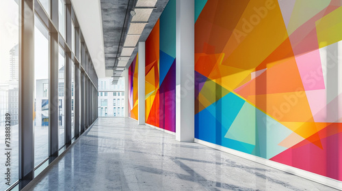 Professional and Creative: A Stunning Mural Wall Transforms an Office Hall into a Vibrant and Inspiring Workspace