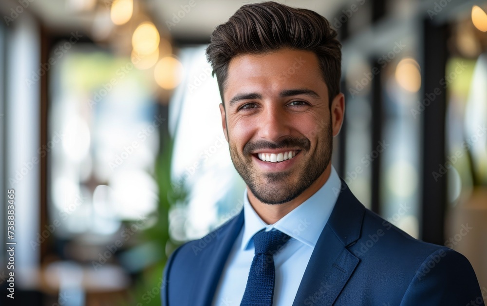 A multiracial man dressed in a suit and tie stands confidently as he smiles at the camera. His professional attire exudes a sense of sophistication and elegance A multiracial man dressed in a suit and tie stands confidently as he smiles at the camera. His professional attire exudes a sense of sophistication and elegance