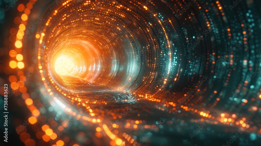 Futuristic visualization of a digital data tunnel with flowing lines of code and light points, symbolizing high-speed data transfer and advanced communication technology. Futuristic visualization of a digital data tunnel with flowing lines of code and light points, symbolizing high-speed data transfer and advanced communication technology.