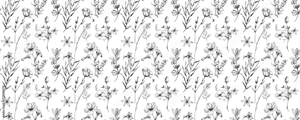 Obraz premium beautiful spring flower drawing pattern