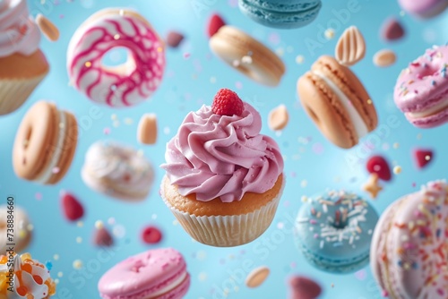 a cupcake with frosting and donuts
