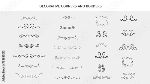 Ornamental vintage borded hand drawn corners. Vintage swirl edge flourish