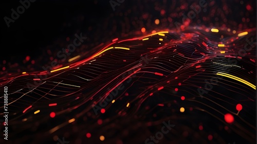 Abstract Background with Artificial Intelligence , Abstract Backdrop Featuring dark and Neon Lines and red and yellow shining Dots,