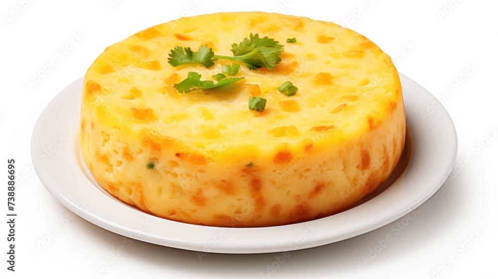 Culinary perfection: homemade cheese pudding served in a light plate, a delicious and nutritious dish. Culinary perfection: homemade cheese pudding served in a light plate, a delicious and nutritious dish.