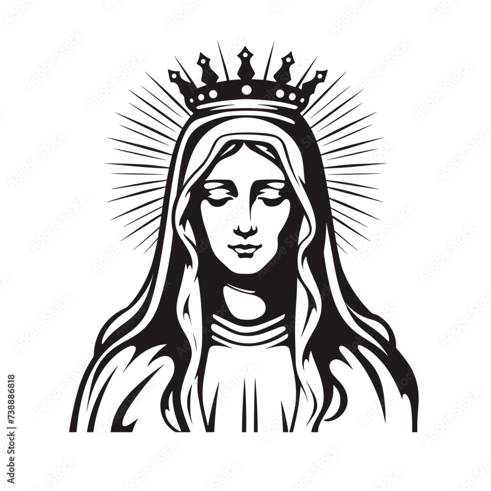 Our Lady Virgin Mary Mother of Jesus, Holy Mary, madonna, vector illustration, black on white background, printable, suitable for logo, sign, tattoo, laser cutting, sticker and other print on demand Our Lady Virgin Mary Mother of Jesus, Holy Mary, madonna, vector illustration, black on white background, printable, suitable for logo, sign, tattoo, laser cutting, sticker and other print on demand