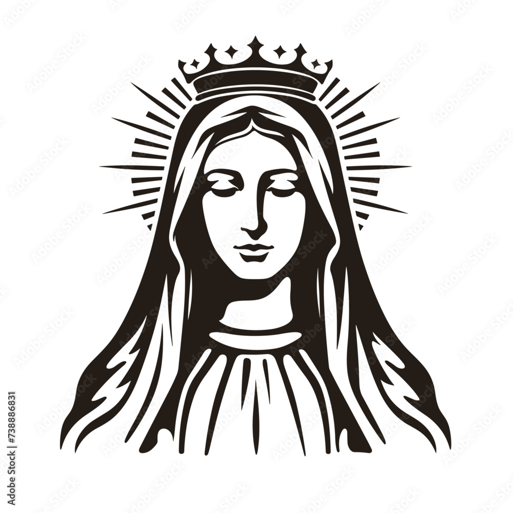 Our Lady Virgin Mary Mother of Jesus, Holy Mary, madonna, vector illustration, black on white background, printable, suitable for logo, sign, tattoo, laser cutting, sticker and other print on demand Our Lady Virgin Mary Mother of Jesus, Holy Mary, madonna, vector illustration, black on white background, printable, suitable for logo, sign, tattoo, laser cutting, sticker and other print on demand