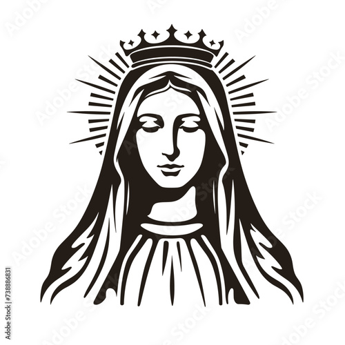 Our Lady Virgin Mary Mother of Jesus, Holy Mary, madonna, vector illustration, black on white background, printable, suitable for logo, sign, tattoo, laser cutting, sticker and other print on demand	