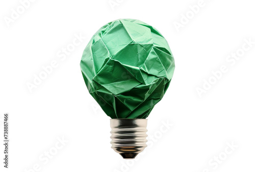  A conceptual green paper light bulb representing energy efficiency and environmental conservation, isolated on a black backdrop. photo