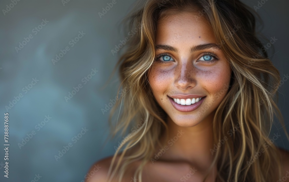 A photograph of a multiracial woman with striking blue eyes and blonde hair. She is the main subject, with her features highlighted by the lighting A photograph of a multiracial woman with striking blue eyes and blonde hair. She is the main subject, with her features highlighted by the lighting