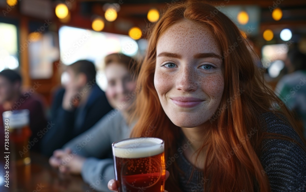 A multiracial woman holding a glass of beer in her hand. The womans grip on the glass is firm as she looks towards the camera A multiracial woman holding a glass of beer in her hand. The womans grip on the glass is firm as she looks towards the camera