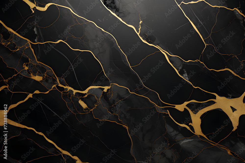 Stylish Marble Black and Gold Wallpaper   Generative AI,