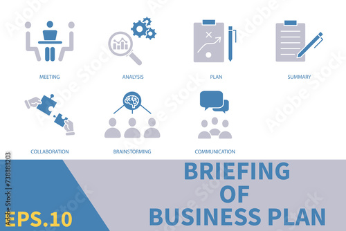 briefing of business plan icons set . briefing of business plan pack symbol vector elements for infographic web