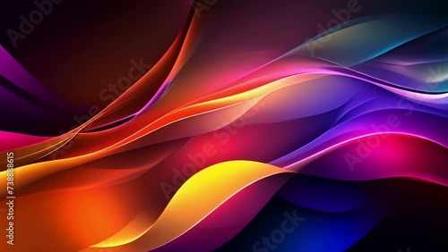 Abstract background wallpaper of undulating patterns of waves interacting with red, yellow, blue and purple colors against a black background photo