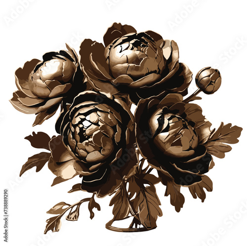 bouquet of golden color Peony flower vector artwork 