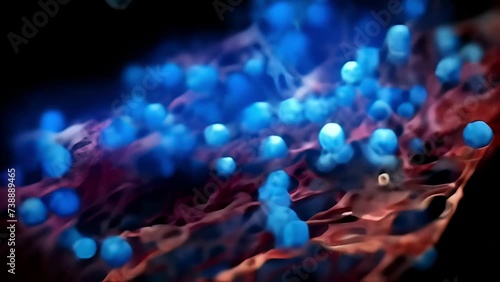 Wallpaper Mural Microscopic various cells and bacteria in bright colors. Concept: molecules blurred blue and red light highlights. Concept: scientific medicine, genetics and biotechnology. Torontodigital.ca