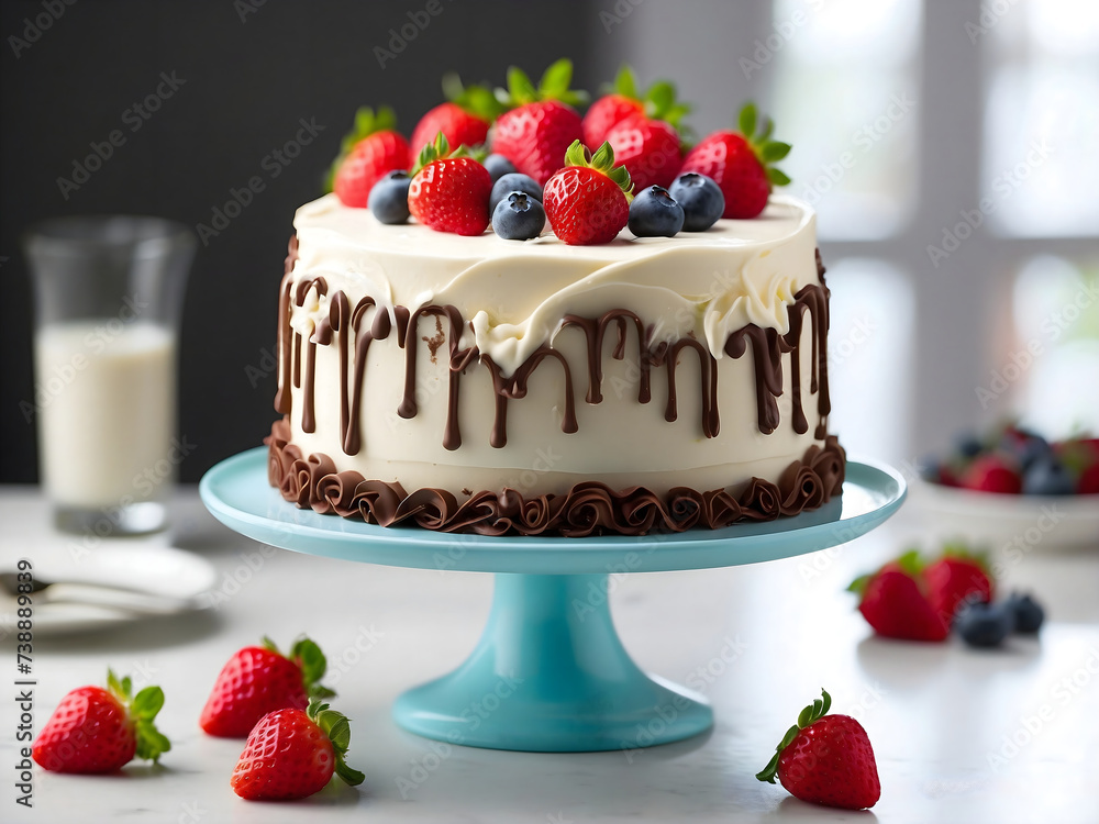 closeup of delicious chocolate strawberry cake isolated on white background, birthday, wedding, celebration, template closeup of delicious chocolate strawberry cake isolated on white background, birthday, wedding, celebration, template