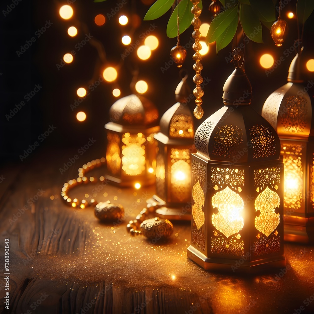 3d painting Islamic lantern Eid lamps with the word Ramadan wallpaper 3d painting Islamic lantern Eid lamps with the word Ramadan wallpaper