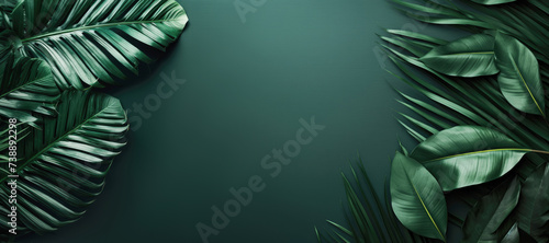Tropical background: Palm leaves forming a flat and minimal frame.