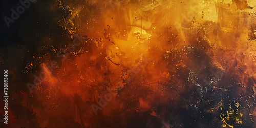 A dynamic blend of yellow, orange, and brown against a black backdrop creates a retro vibe in this grainy, grungy texture. background offers empty 