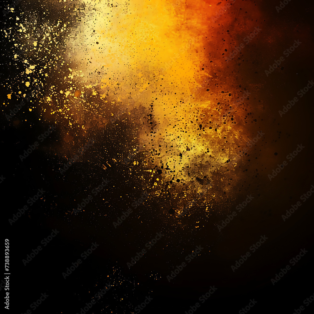 A dynamic blend of yellow, orange, and brown against a black backdrop creates a retro vibe in this grainy, grungy texture. background offers empty 