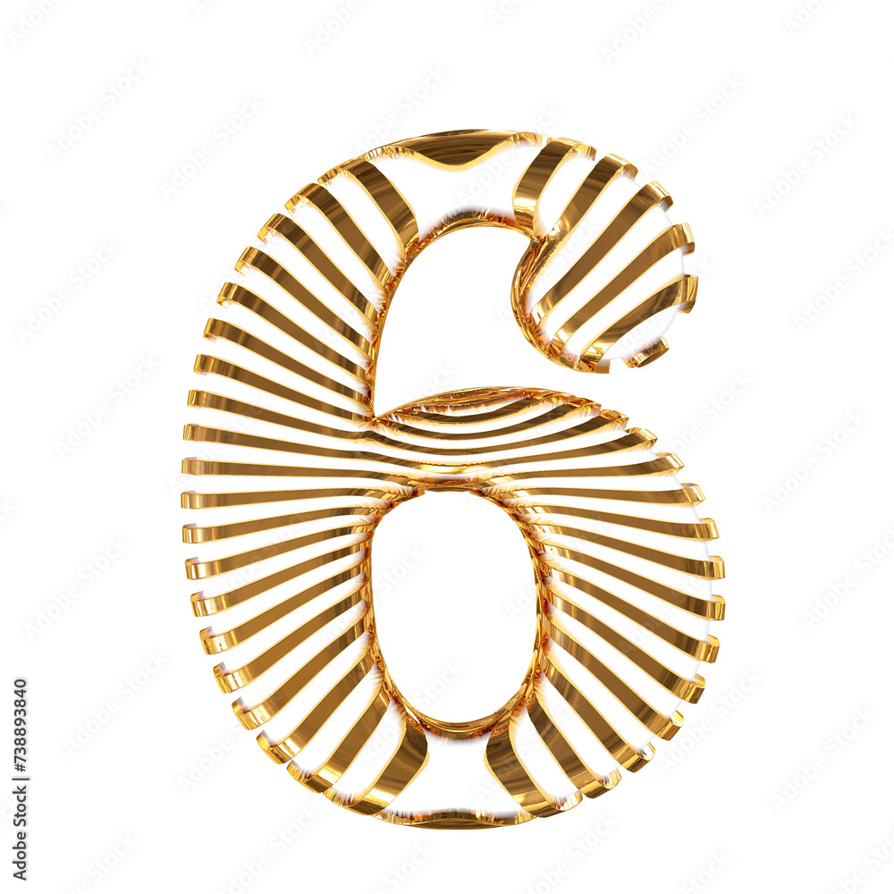 White symbol with gold ultra thin horizontal straps. number 6 White symbol with gold ultra thin horizontal straps. number 6