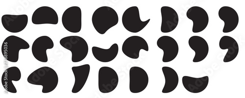 Title	
Organic blob shape with irregular form abstract vector illustration. Random oval pebble, asymmetric stone, round amoeba blot. Set of simple graphic geometric stained. Black bubble blotch backgr photo
