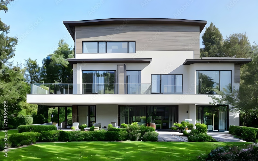 Exterior modern white villa or house with garden Exterior modern white villa or house with garden