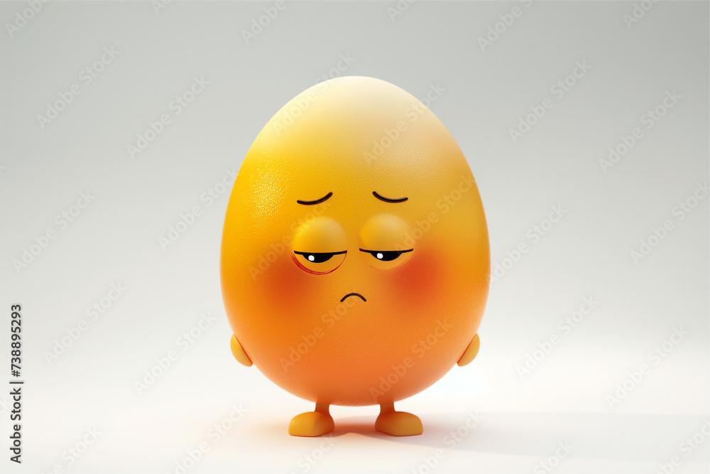 3d rendering of a yellow egg with a sad expression on its face 3d rendering of a yellow egg with a sad expression on its face