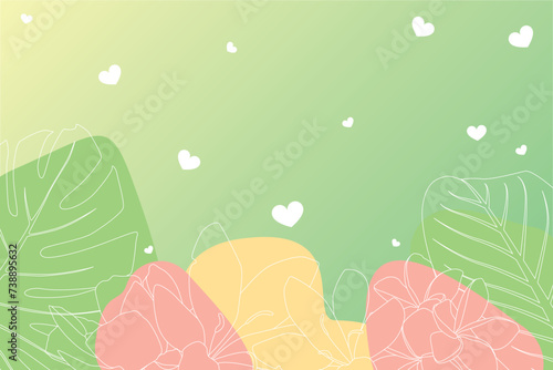 Womens Day background with hearts, leaves from lines on a green background photo