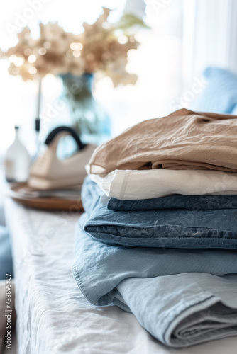 close-up of ironed clothes on the table