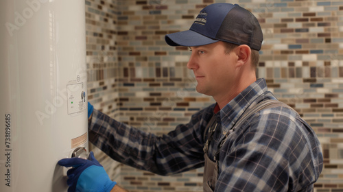 professional technician adjusting or repairing a home heating boiler system.