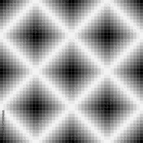 Geometric pattern of squares with a transition from black to white in the form of a pattern of rhombuses.