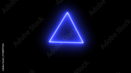 Triangle. Glowing neon icon on black background. Geometric shape and led triangle borders with mist effect, transparent glowing icon.